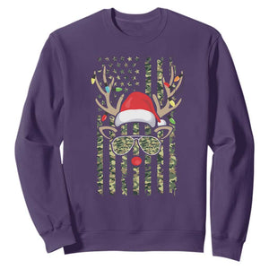 Funny Christmas Reindeer Hunting Camo Flag Sweatshirt TS11 Purple Print Your Wear