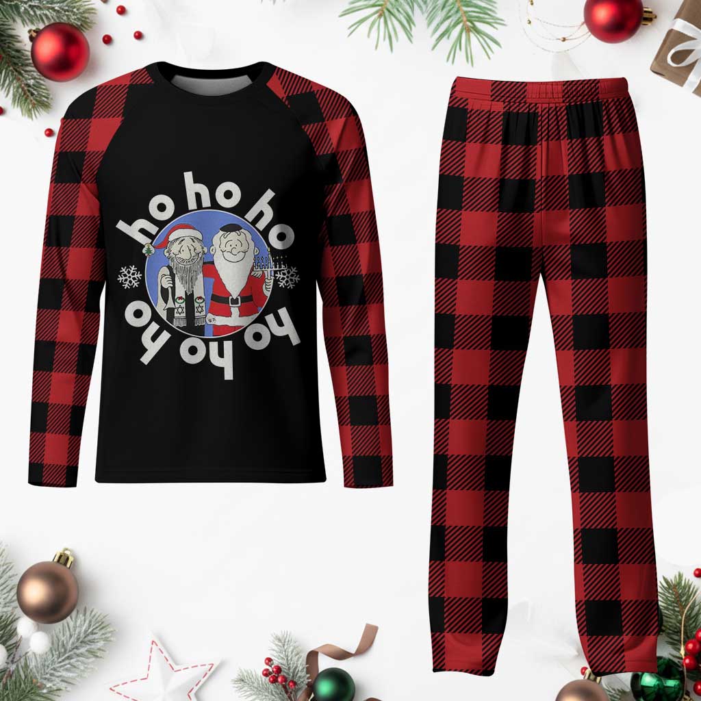Funny Xmas Hanukkah Plaid Pajama Set Triple Ho Yo Santa Hebrew Snowflake Menorah TS11 Buffalo Plaid Print Your Wear
