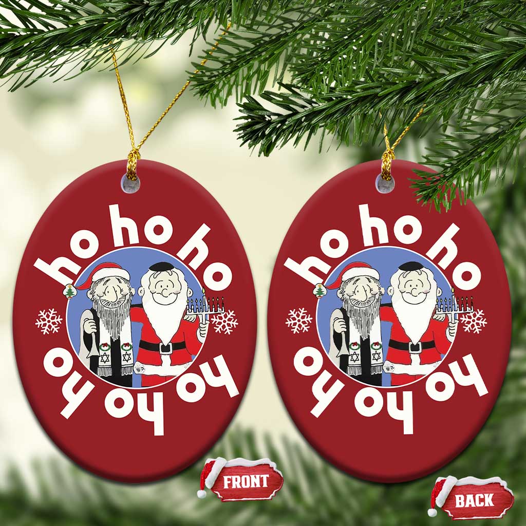 Funny Xmas Hanukkah Christmas Ornament Triple Ho Yo Santa Hebrew Snowflake Menorah TS11 Oval Red Print Your Wear