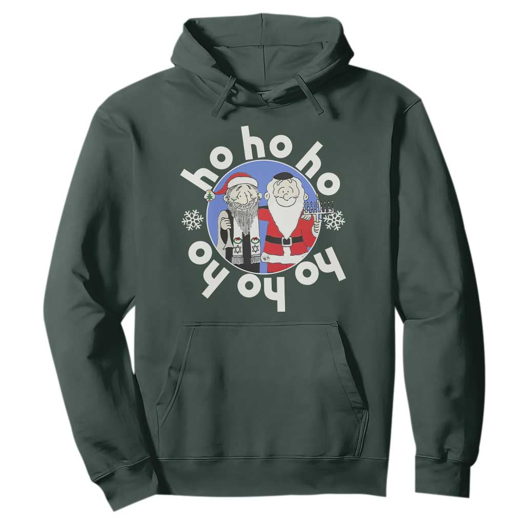 Funny Christmas Hanukkah Hoodie Triple Ho Yo Santa Hebrew Snowflake Menorah TS11 Dark Forest Green Print Your Wear