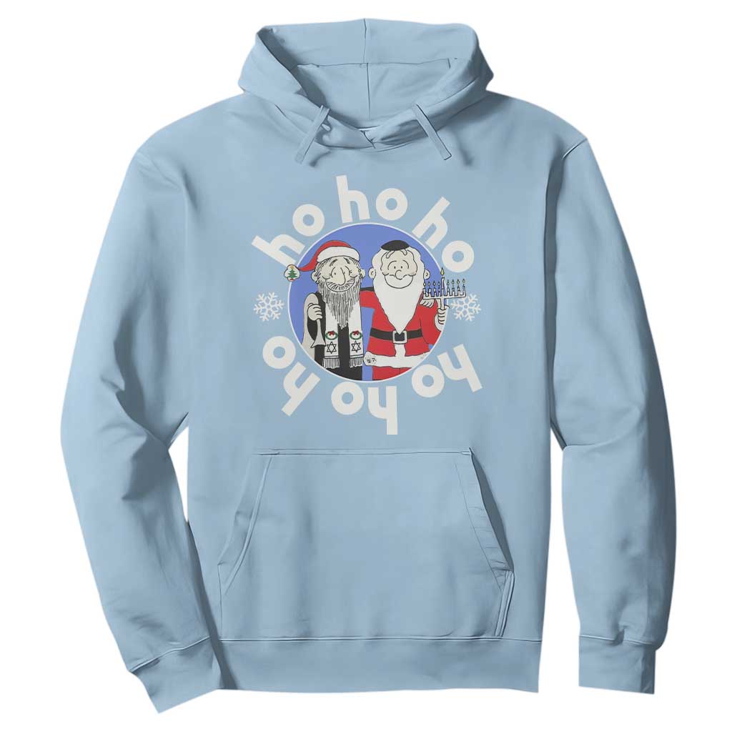 Funny Christmas Hanukkah Hoodie Triple Ho Yo Santa Hebrew Snowflake Menorah TS11 Light Blue Print Your Wear