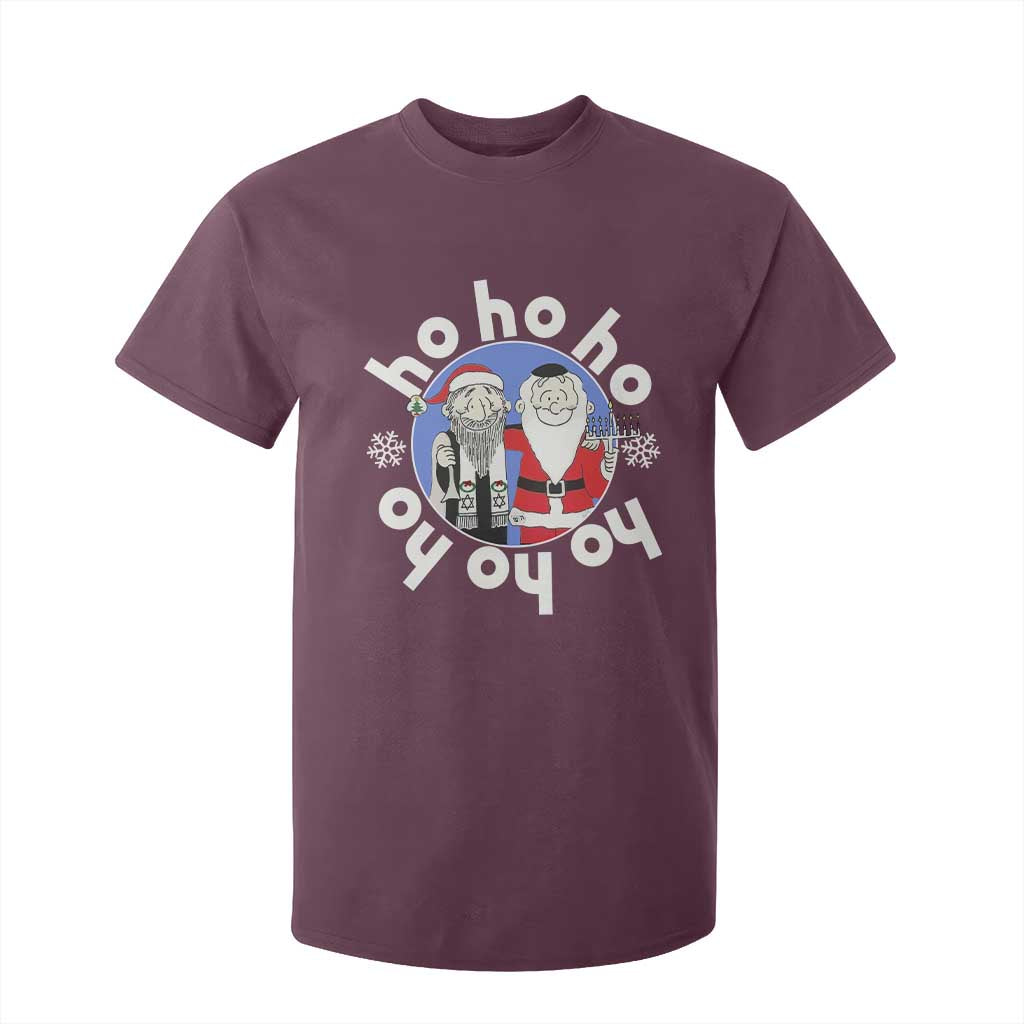 Funny Christmas Hanukkah T Shirt For Kid Triple Ho Yo Santa Hebrew Snowflake Menorah TS11 Maroon Print Your Wear