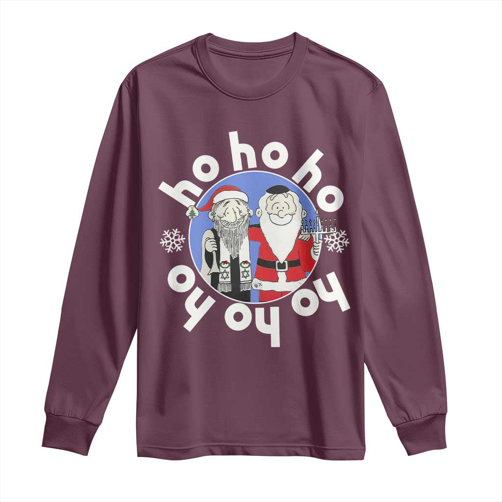 Funny Christmas Hanukkah Long Sleeve Shirt Triple Ho Yo Santa Hebrew Snowflake Menorah TS11 Maroon Print Your Wear