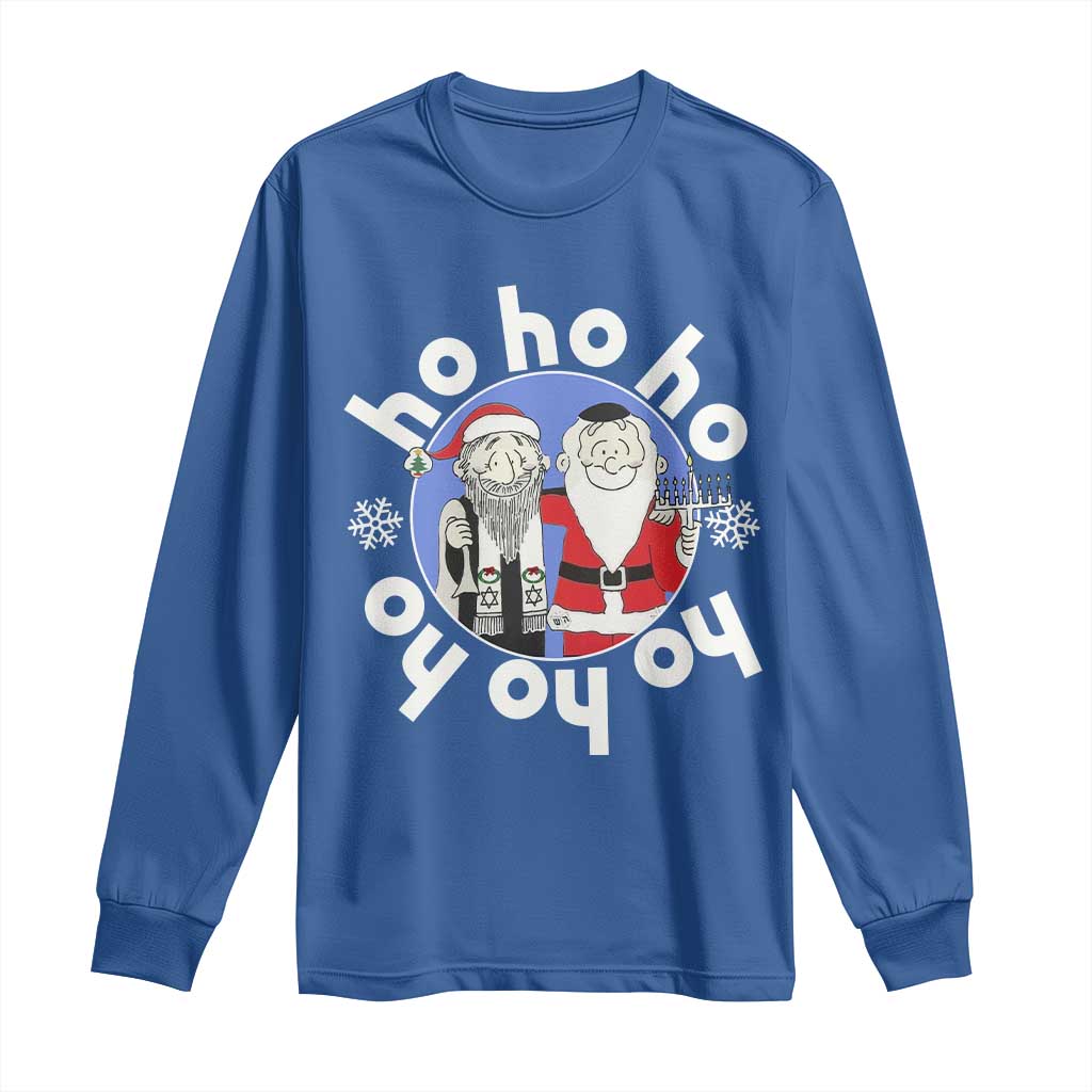 Funny Christmas Hanukkah Long Sleeve Shirt Triple Ho Yo Santa Hebrew Snowflake Menorah TS11 Royal Blue Print Your Wear
