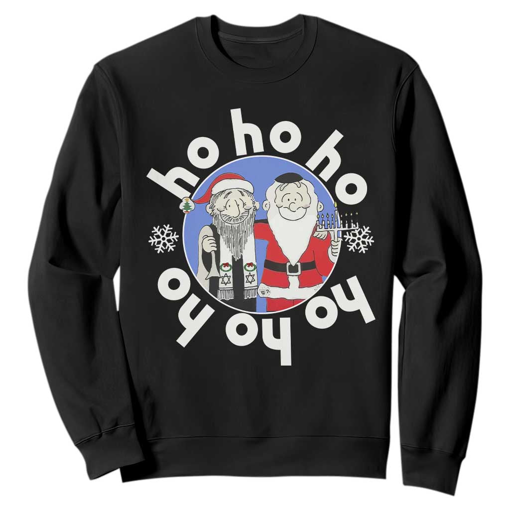 Funny Christmas Hanukkah Sweatshirt Triple Ho Yo Santa Hebrew Snowflake Menorah TS11 Black Print Your Wear