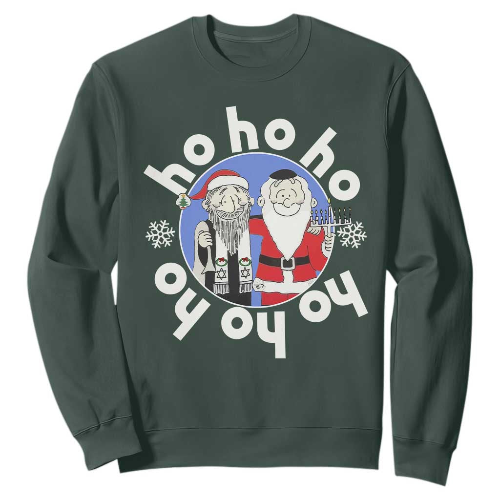 Funny Christmas Hanukkah Sweatshirt Triple Ho Yo Santa Hebrew Snowflake Menorah TS11 Dark Forest Green Print Your Wear