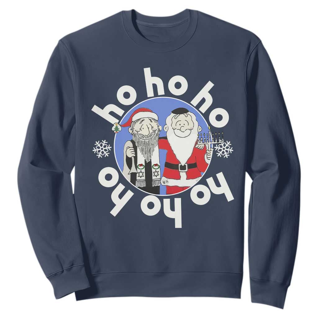 Funny Christmas Hanukkah Sweatshirt Triple Ho Yo Santa Hebrew Snowflake Menorah TS11 Navy Print Your Wear