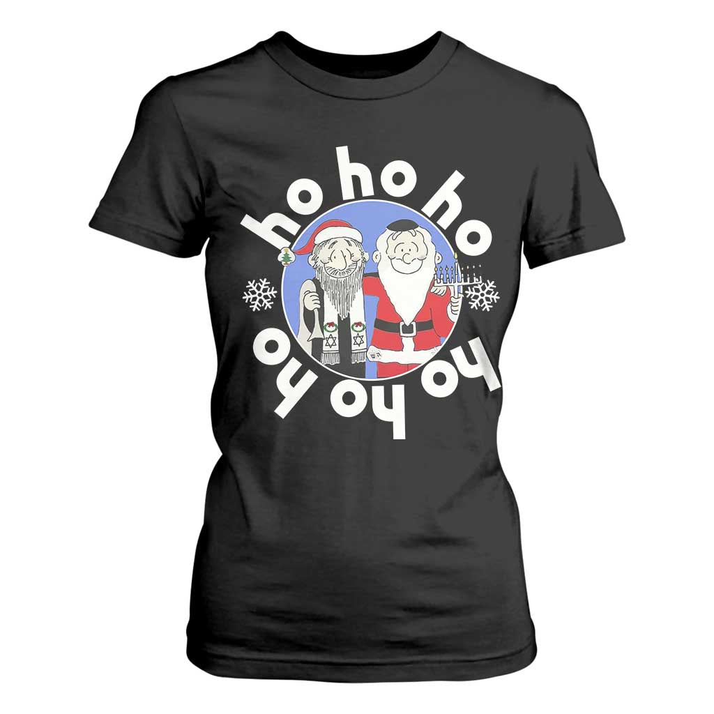 Funny Christmas Hanukkah T Shirt For Women Triple Ho Yo Santa Hebrew Snowflake Menorah TS11 Black Print Your Wear