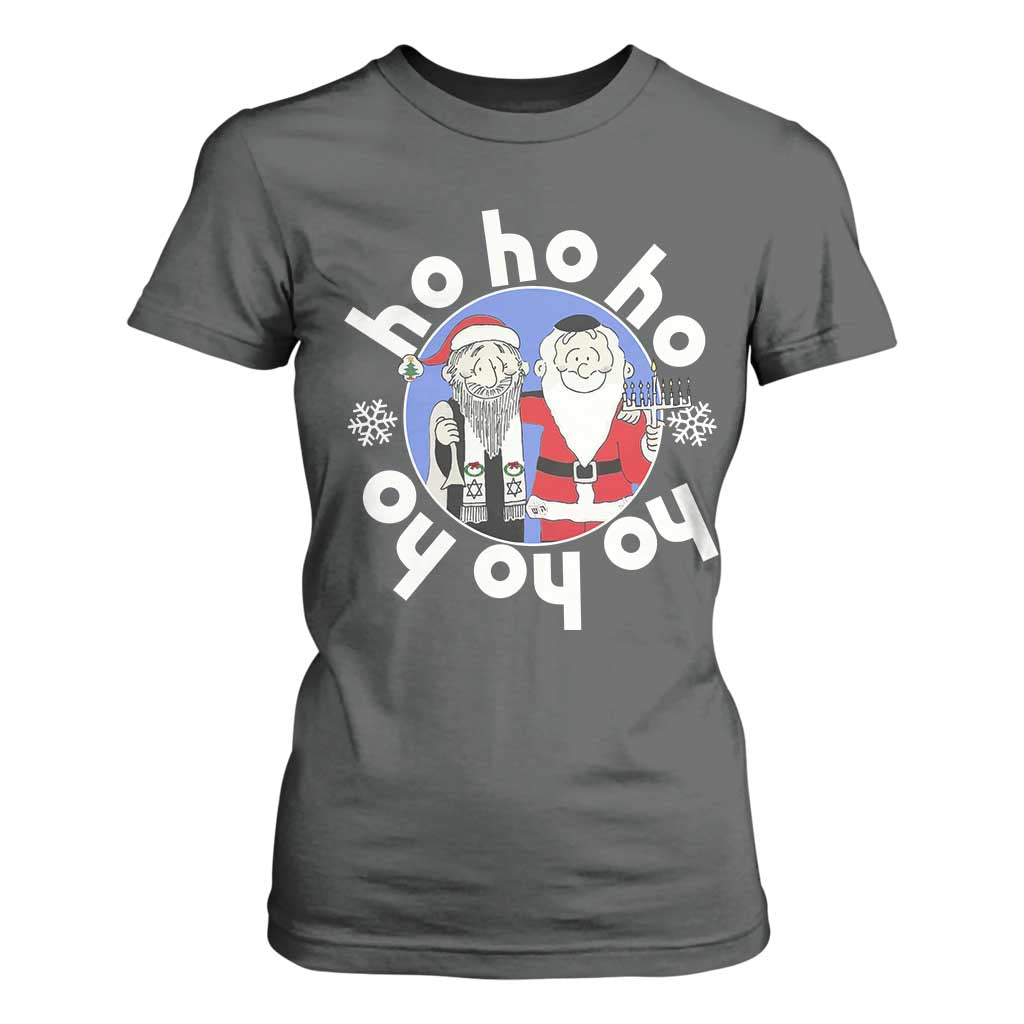 Funny Christmas Hanukkah T Shirt For Women Triple Ho Yo Santa Hebrew Snowflake Menorah TS11 Dark Heather Print Your Wear