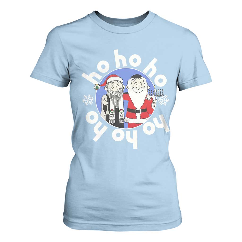Funny Christmas Hanukkah T Shirt For Women Triple Ho Yo Santa Hebrew Snowflake Menorah TS11 Light Blue Print Your Wear
