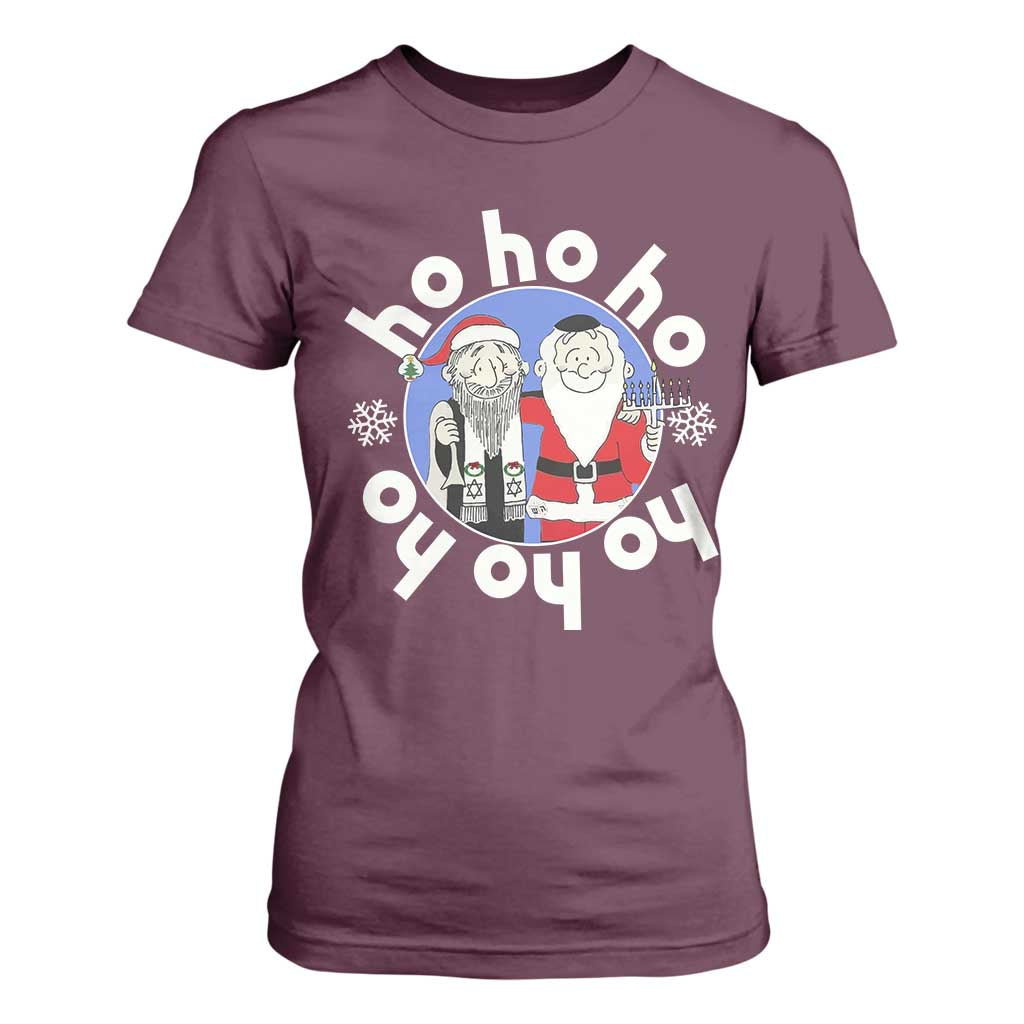 Funny Christmas Hanukkah T Shirt For Women Triple Ho Yo Santa Hebrew Snowflake Menorah TS11 Maroon Print Your Wear