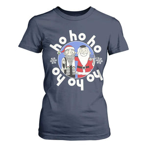 Funny Christmas Hanukkah T Shirt For Women Triple Ho Yo Santa Hebrew Snowflake Menorah TS11 Navy Print Your Wear