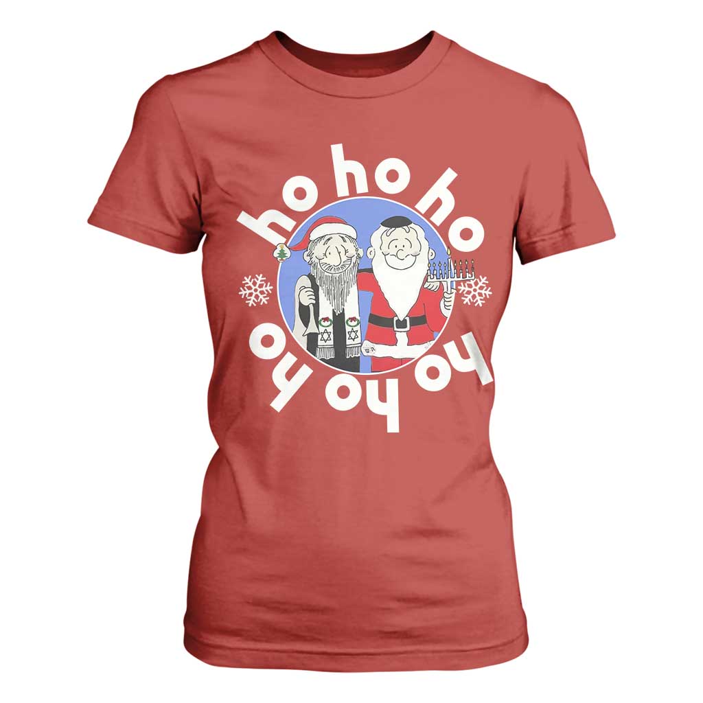 Funny Christmas Hanukkah T Shirt For Women Triple Ho Yo Santa Hebrew Snowflake Menorah TS11 Red Print Your Wear