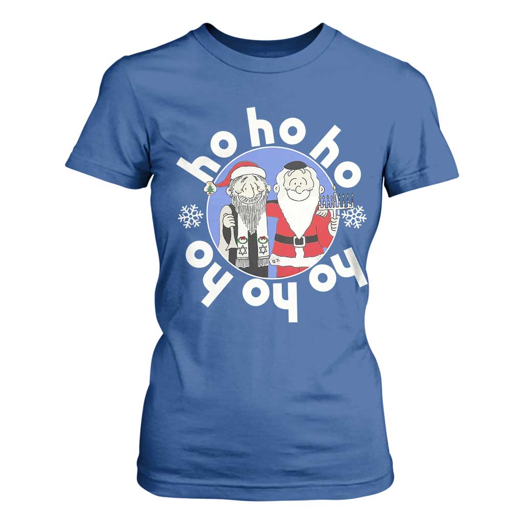 Funny Christmas Hanukkah T Shirt For Women Triple Ho Yo Santa Hebrew Snowflake Menorah TS11 Royal Blue Print Your Wear