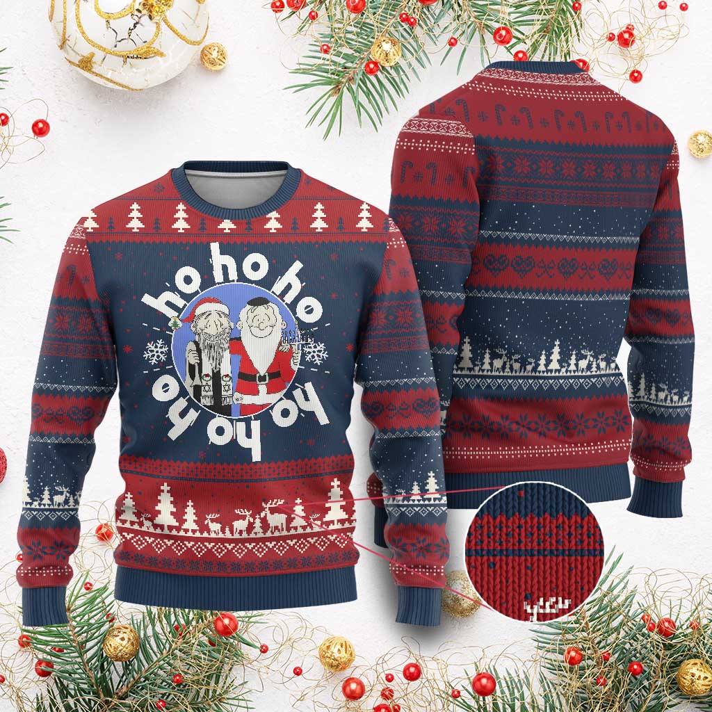 Funny Xmas Hanukkah Ugly Christmas Sweater Triple Ho Yo Santa Hebrew Snowflake Menorah TS11 Burgundy Print Your Wear