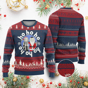 Funny Xmas Hanukkah Ugly Christmas Sweater Triple Ho Yo Santa Hebrew Snowflake Menorah TS11 Burgundy Print Your Wear