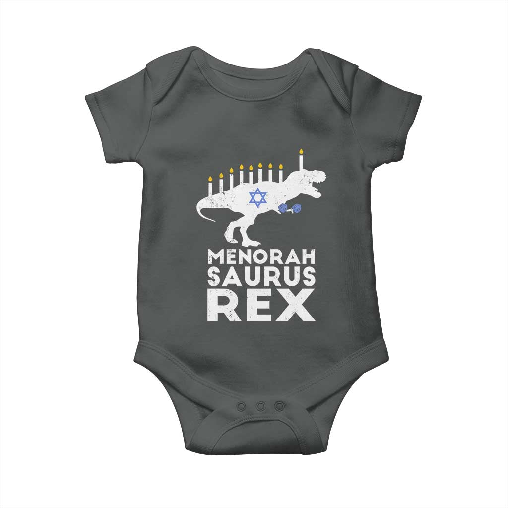 Funny Hanukkah Baby Onesie Menorah Saurus Rex Dinosaur David Star TS11 Dark Heather Print Your Wear