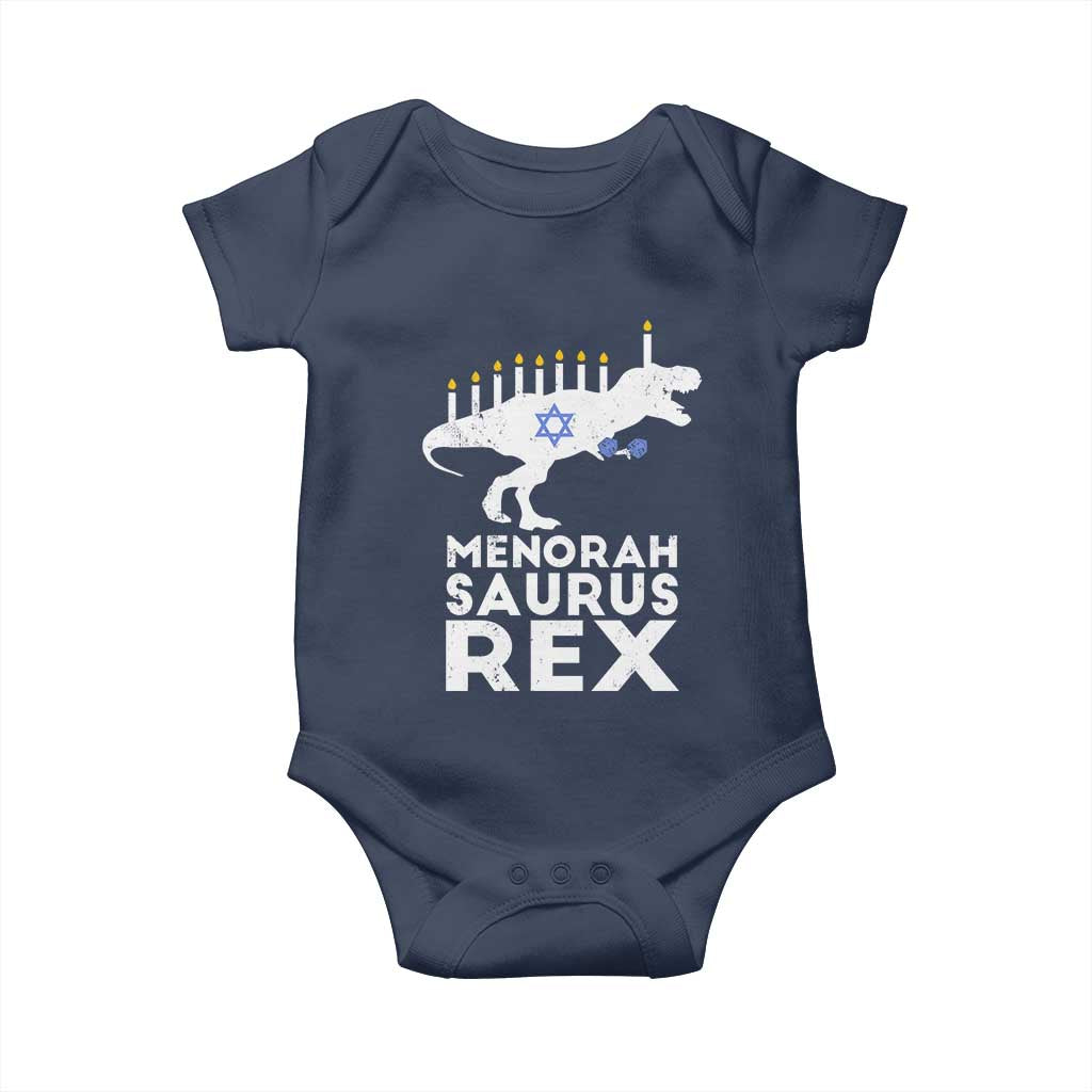Funny Hanukkah Baby Onesie Menorah Saurus Rex Dinosaur David Star TS11 Navy Print Your Wear