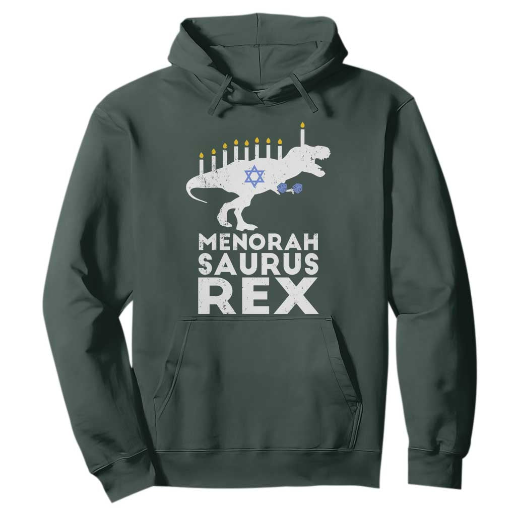 Funny Hanukkah Hoodie Menorah Saurus Rex Dinosaur David Star TS11 Dark Forest Green Print Your Wear