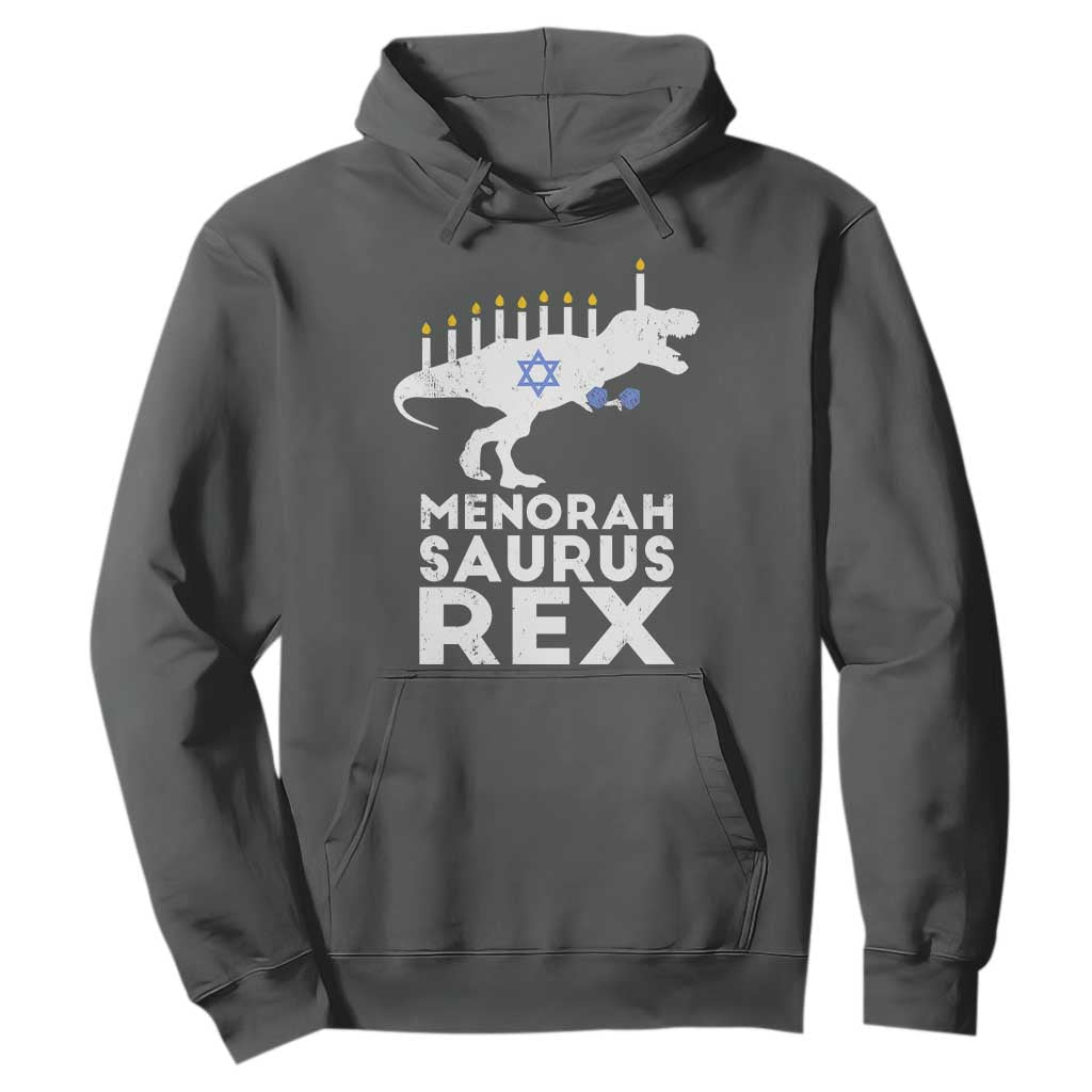 Funny Hanukkah Hoodie Menorah Saurus Rex Dinosaur David Star TS11 Dark Heather Print Your Wear