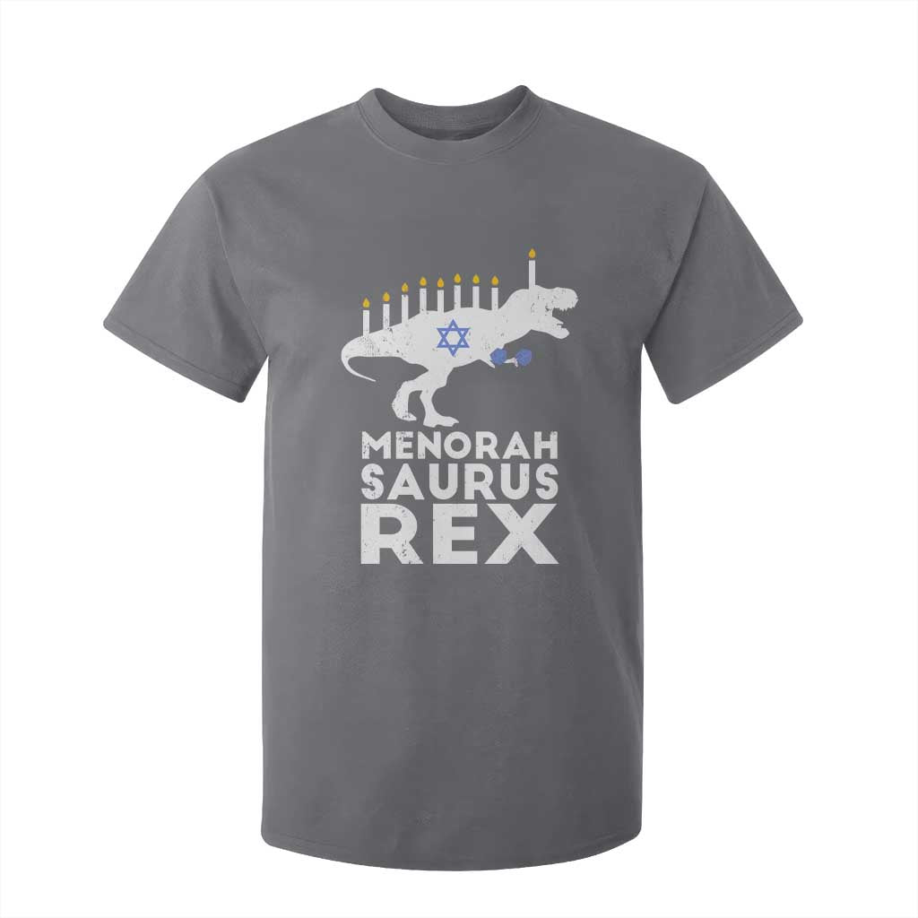 Funny Hanukkah T Shirt For Kid Menorah Saurus Rex Dinosaur David Star TS11 Charcoal Print Your Wear