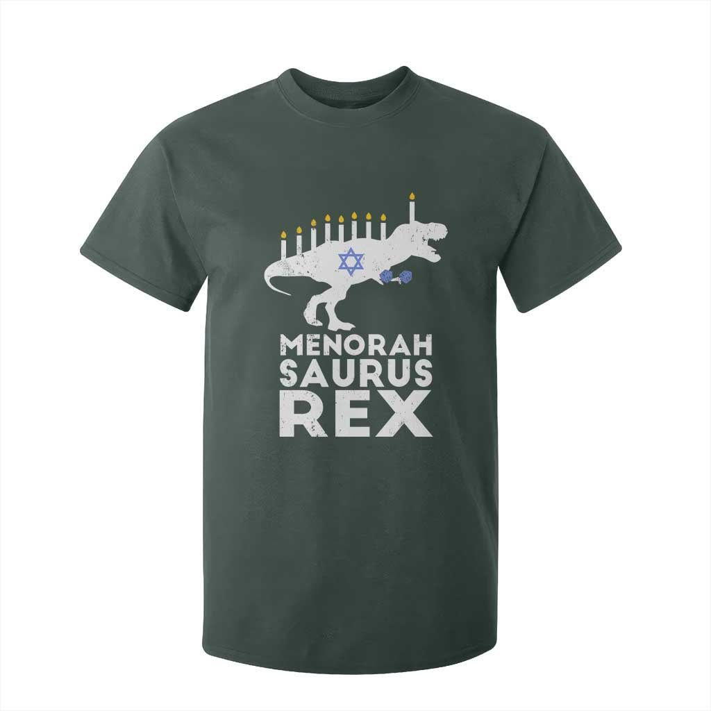 Funny Hanukkah T Shirt For Kid Menorah Saurus Rex Dinosaur David Star TS11 Dark Forest Green Print Your Wear