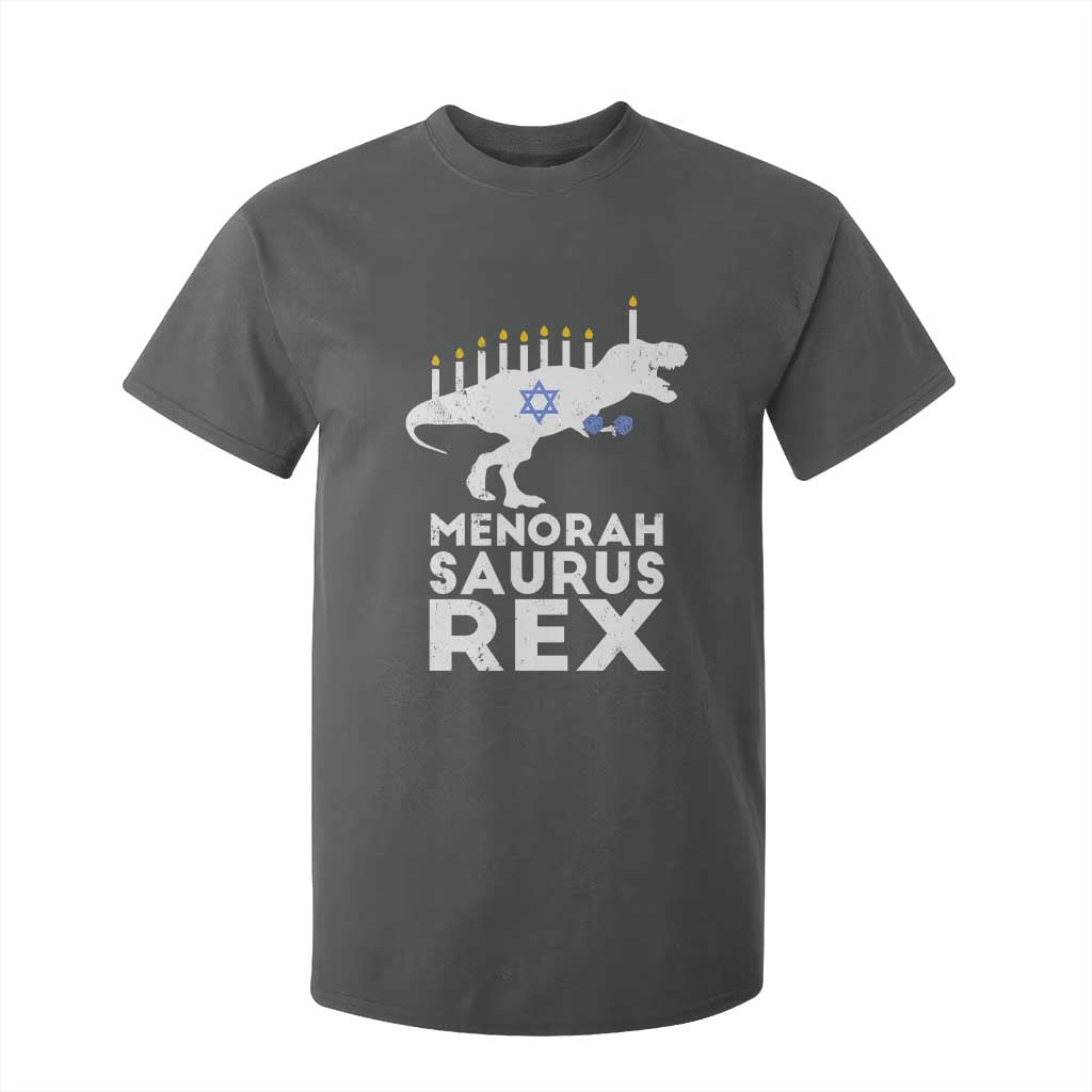 Funny Hanukkah T Shirt For Kid Menorah Saurus Rex Dinosaur David Star TS11 Dark Heather Print Your Wear