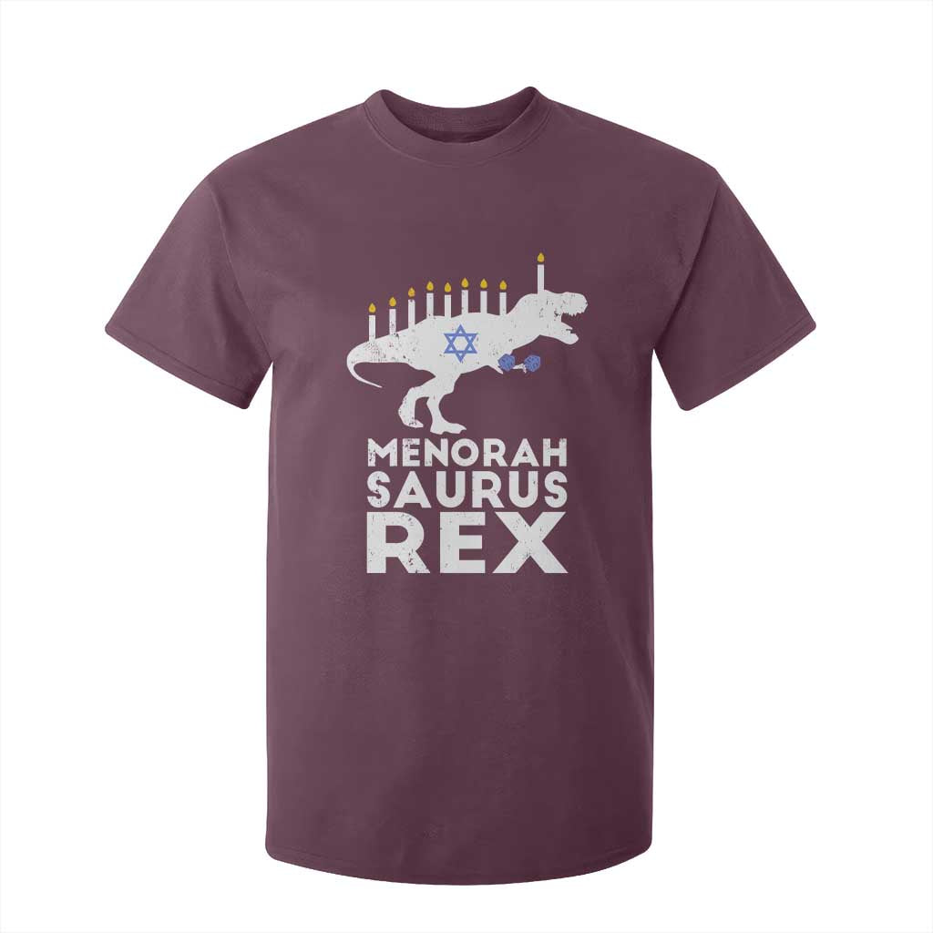 Funny Hanukkah T Shirt For Kid Menorah Saurus Rex Dinosaur David Star TS11 Maroon Print Your Wear