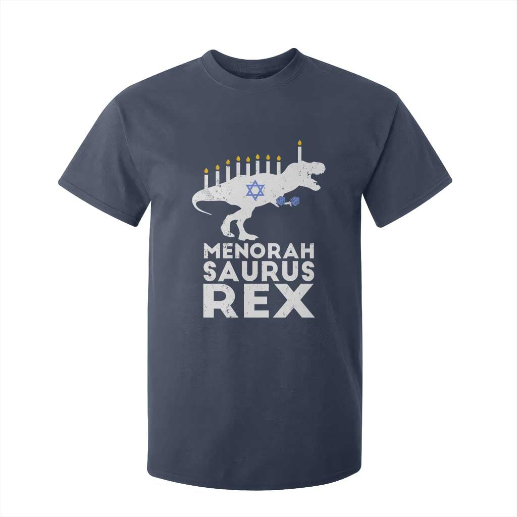 Funny Hanukkah T Shirt For Kid Menorah Saurus Rex Dinosaur David Star TS11 Navy Print Your Wear