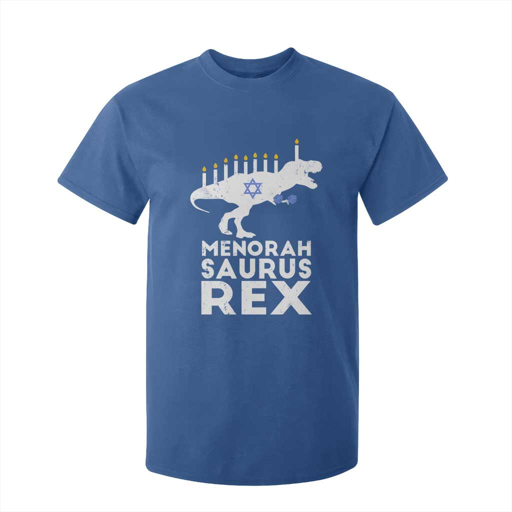 Funny Hanukkah T Shirt For Kid Menorah Saurus Rex Dinosaur David Star TS11 Royal Blue Print Your Wear
