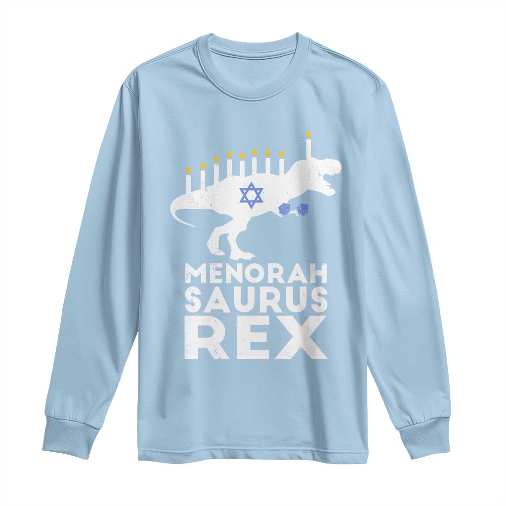 Funny Hanukkah Long Sleeve Shirt Menorah Saurus Rex Dinosaur David Star TS11 Light Blue Print Your Wear