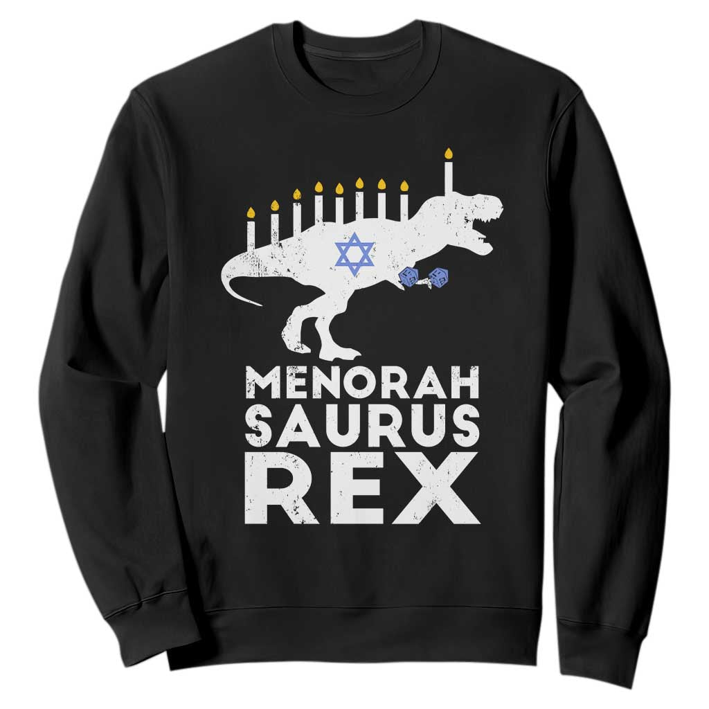 Funny Hanukkah Sweatshirt Menorah Saurus Rex Dinosaur David Star TS11 Black Print Your Wear