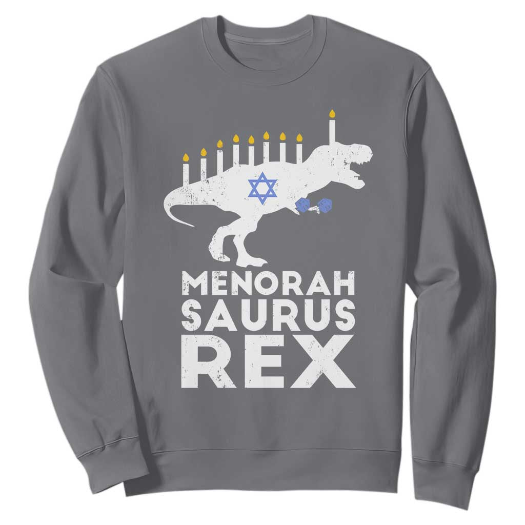 Funny Hanukkah Sweatshirt Menorah Saurus Rex Dinosaur David Star TS11 Charcoal Print Your Wear