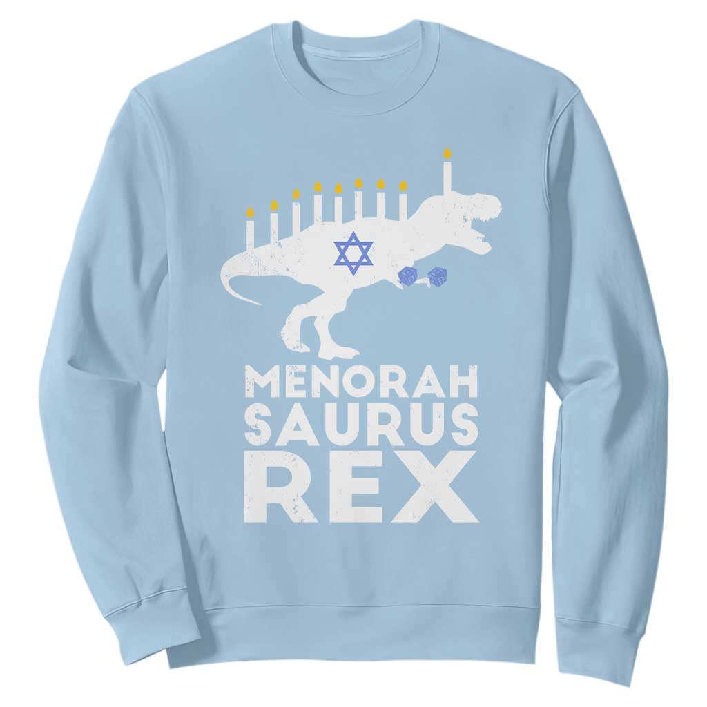 Funny Hanukkah Sweatshirt Menorah Saurus Rex Dinosaur David Star TS11 Light Blue Print Your Wear