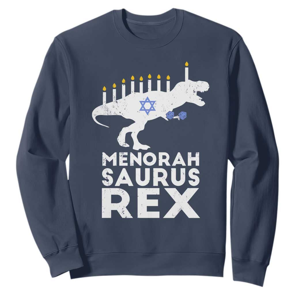 Funny Hanukkah Sweatshirt Menorah Saurus Rex Dinosaur David Star TS11 Navy Print Your Wear