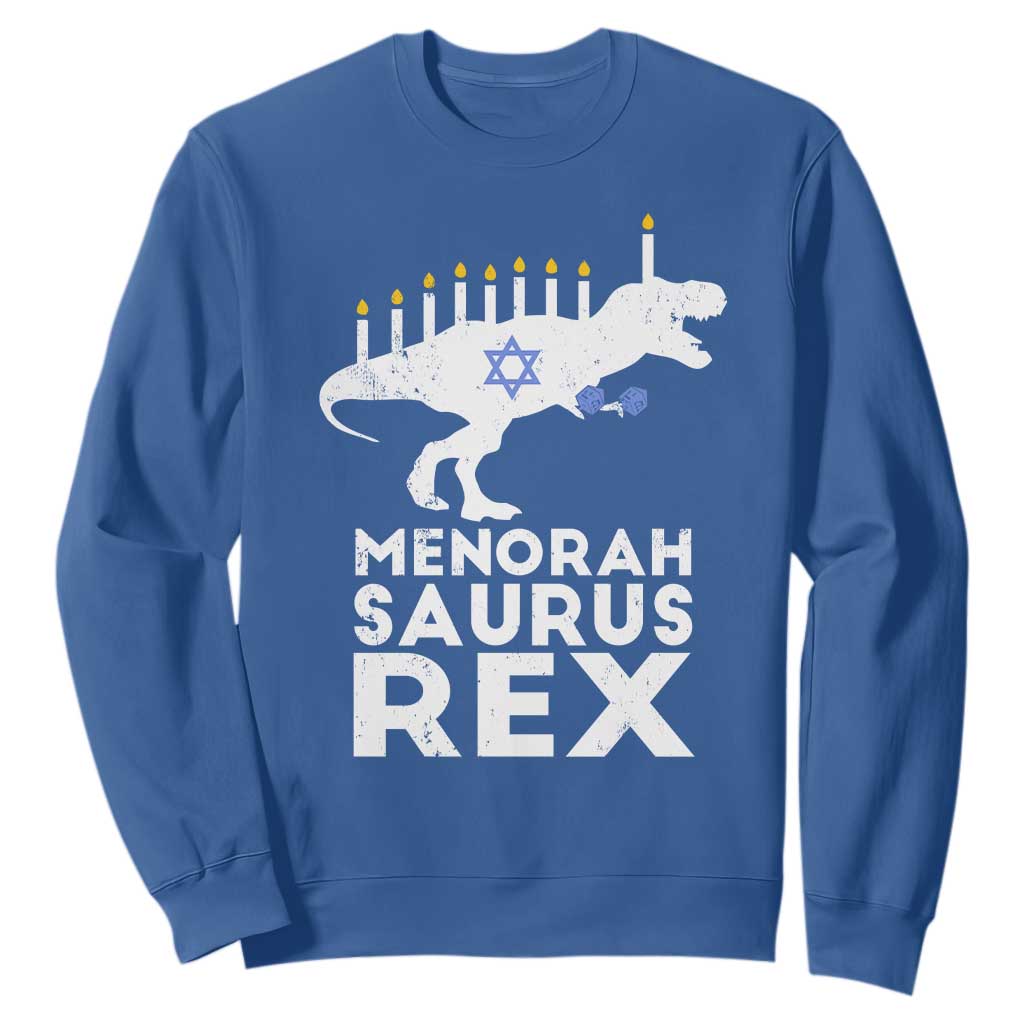 Funny Hanukkah Sweatshirt Menorah Saurus Rex Dinosaur David Star TS11 Royal Blue Print Your Wear