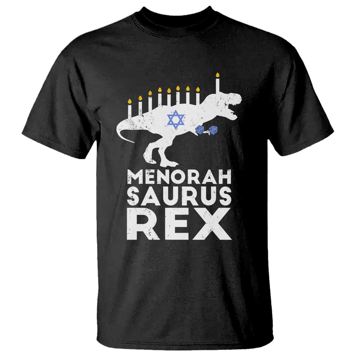 Funny Hanukkah T Shirt Menorah Saurus Rex Dinosaur David Star TS11 Black Print Your Wear