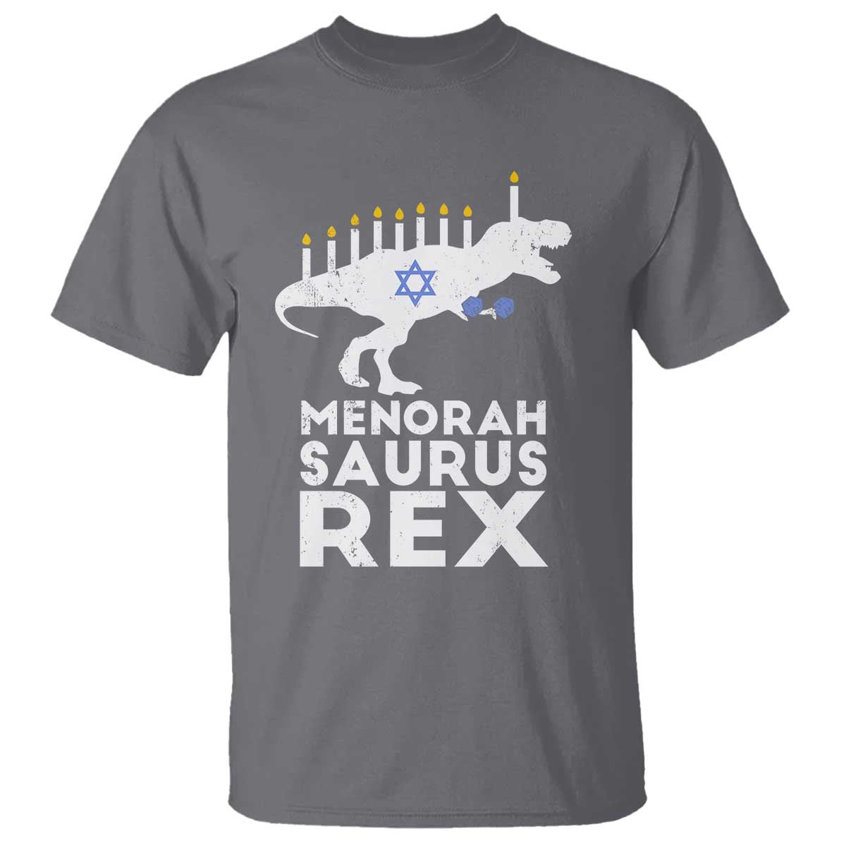 Funny Hanukkah T Shirt Menorah Saurus Rex Dinosaur David Star TS11 Charcoal Print Your Wear