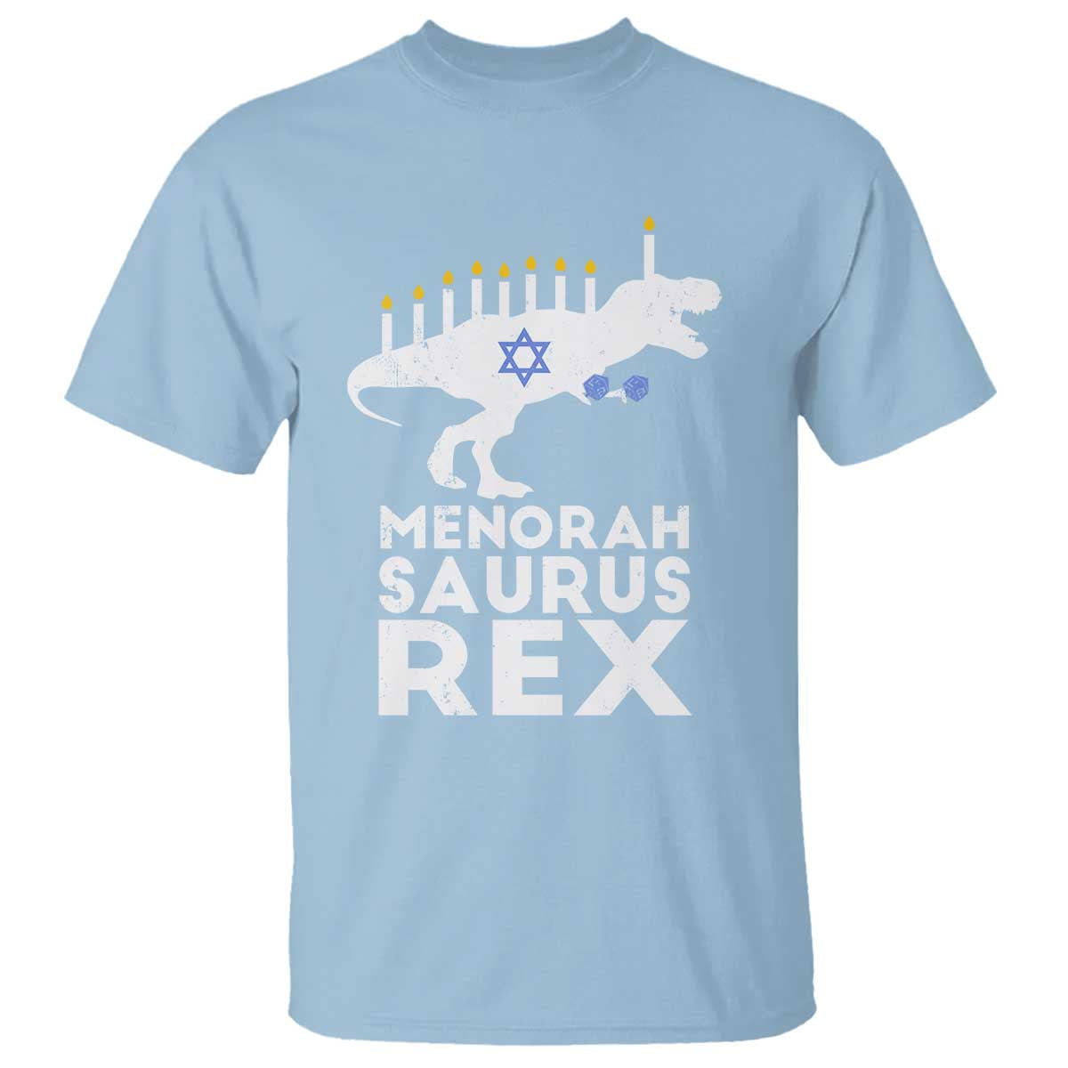 Funny Hanukkah T Shirt Menorah Saurus Rex Dinosaur David Star TS11 Light Blue Print Your Wear
