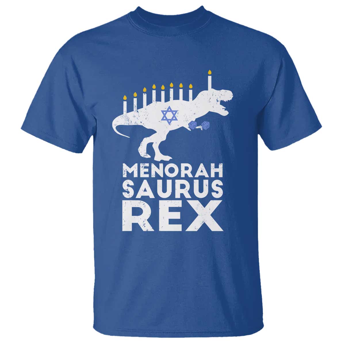 Funny Hanukkah T Shirt Menorah Saurus Rex Dinosaur David Star TS11 Royal Blue Print Your Wear