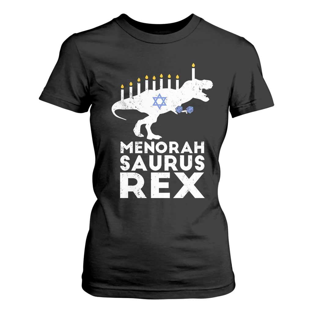 Funny Hanukkah T Shirt For Women Menorah Saurus Rex Dinosaur David Star TS11 Black Print Your Wear