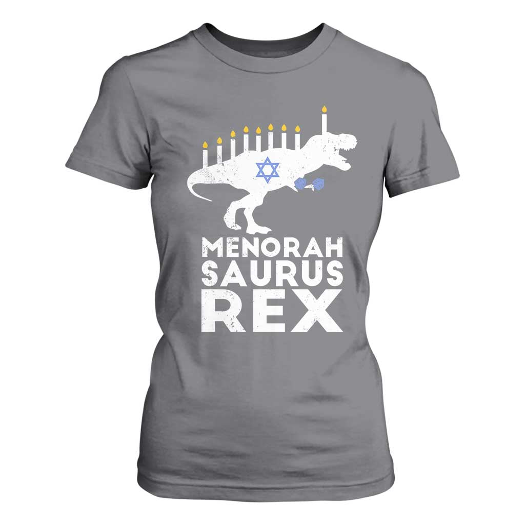 Funny Hanukkah T Shirt For Women Menorah Saurus Rex Dinosaur David Star TS11 Charcoal Print Your Wear