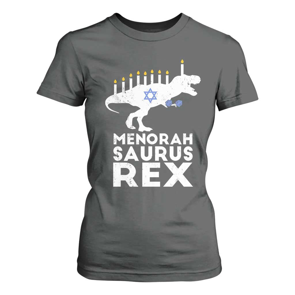 Funny Hanukkah T Shirt For Women Menorah Saurus Rex Dinosaur David Star TS11 Dark Heather Print Your Wear