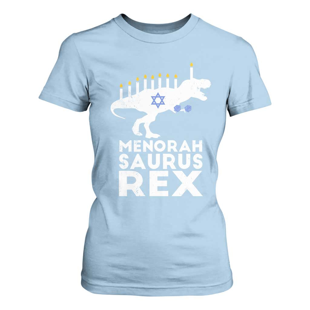 Funny Hanukkah T Shirt For Women Menorah Saurus Rex Dinosaur David Star TS11 Light Blue Print Your Wear