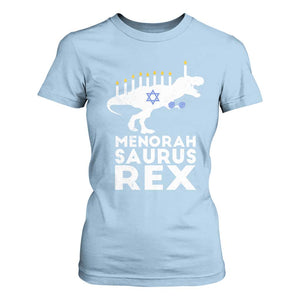 Funny Hanukkah T Shirt For Women Menorah Saurus Rex Dinosaur David Star TS11 Light Blue Print Your Wear