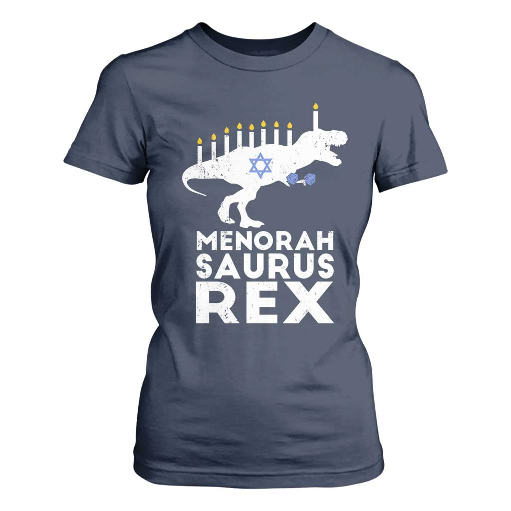 Funny Hanukkah T Shirt For Women Menorah Saurus Rex Dinosaur David Star TS11 Navy Print Your Wear