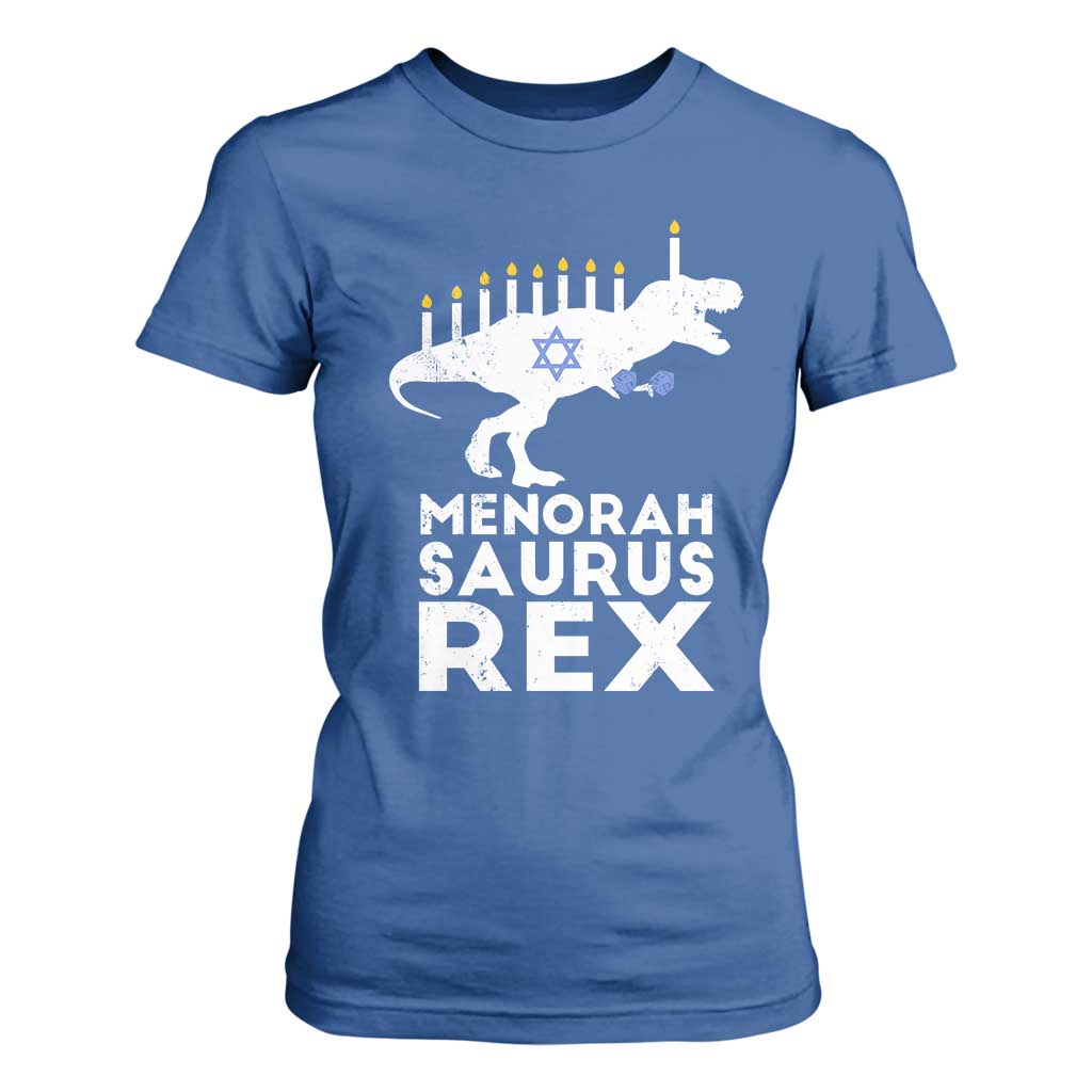 Funny Hanukkah T Shirt For Women Menorah Saurus Rex Dinosaur David Star TS11 Royal Blue Print Your Wear