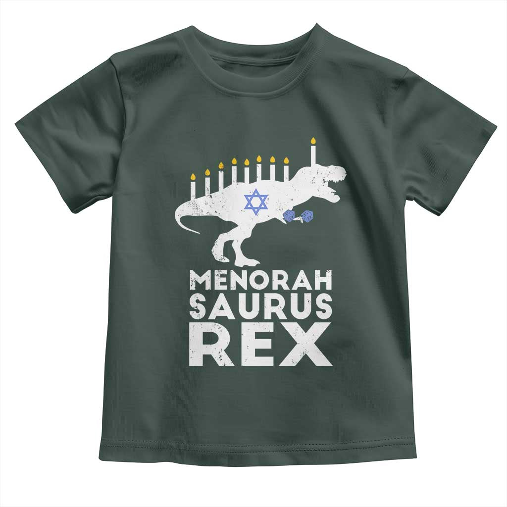 Funny Hanukkah Toddler T Shirt Menorah Saurus Rex Dinosaur David Star TS11 Dark Forest Green Print Your Wear