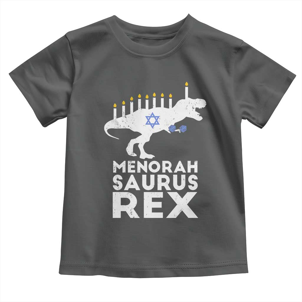 Funny Hanukkah Toddler T Shirt Menorah Saurus Rex Dinosaur David Star TS11 Dark Heather Print Your Wear