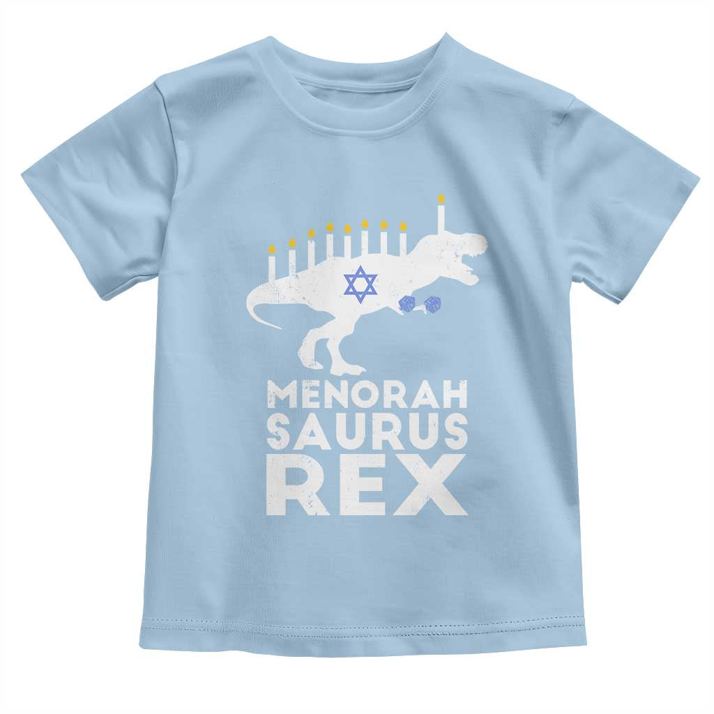 Funny Hanukkah Toddler T Shirt Menorah Saurus Rex Dinosaur David Star TS11 Light Blue Print Your Wear